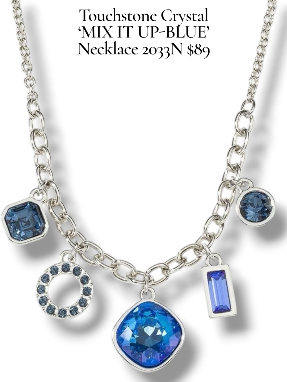 ‘Mix it Up’ Necklace Touchstone Crystal Blue Swarovski Silver Tone